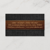 Black Burlap Linen Rustic Jute look Leather Visitekaartje (Achterkant)