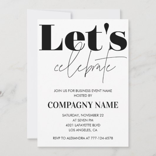 Black Business-feestuitnodiging Laten we het viere Kaart (Voorkant)