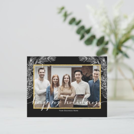 Black Business Happy Holiday briefkaart met foto (Staand voorkant)