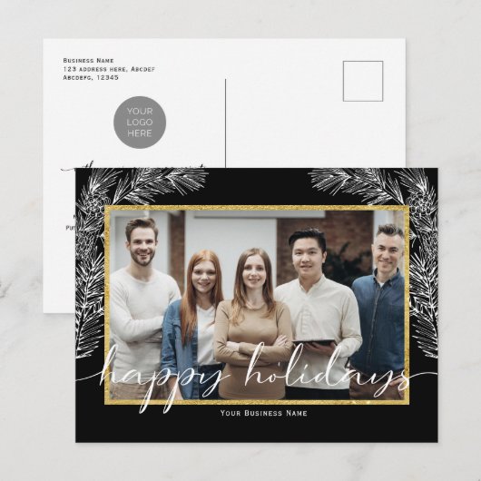 Black Business Happy Holiday briefkaart met foto (Voorkant / Achterkant)