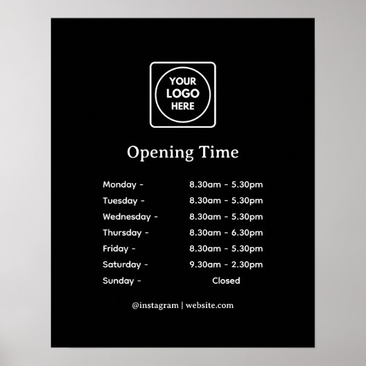 Black Business Hours Poster | Aangepaste winkelope (Voorkant)
