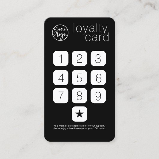 BLACK BUSINESS LOGO KEYPAD STIJL LOYALITEIT KAART VISITEKAARTJE (Voorkant)