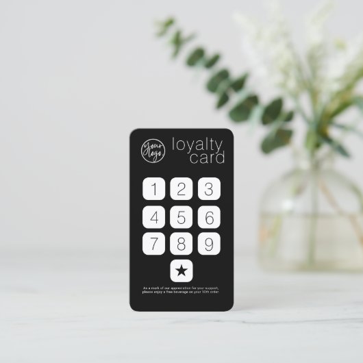 BLACK BUSINESS LOGO KEYPAD STIJL LOYALITEIT KAART VISITEKAARTJE (Staand voorkant)