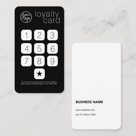 BLACK BUSINESS LOGO KEYPAD STIJL LOYALITEIT KAART VISITEKAARTJE (Voorkant / Achterkant)