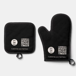 Black Business Logo Promotionele QR Code Tekst Ovenwant & Pannenlap Set