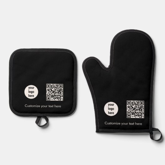 Black Business Logo Promotionele QR Code Tekst Ovenwant & Pannenlap Set (Voorkant)