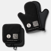 Black Business Logo Promotionele QR Code Tekst Ovenwant & Pannenlap Set (Voorkant / Achterkant)