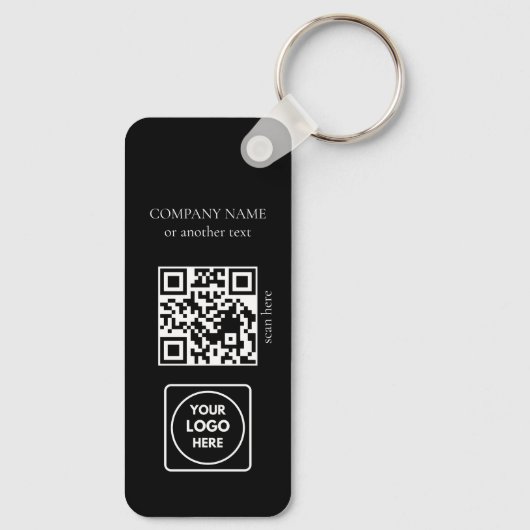 Black Business Logo QR Code Horizontal Keychains Sleutelhanger (Achterkant)