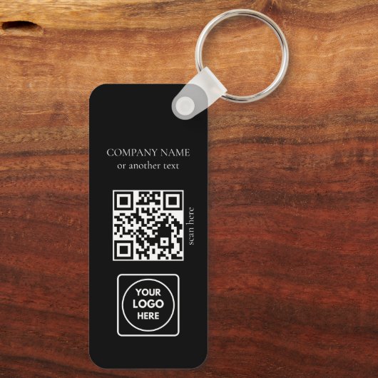 Black Business Logo QR Code Horizontal Keychains Sleutelhanger (Achterkant)