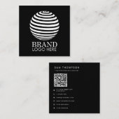 Black Business Logo QR Code Modern Minimalist Vierkante Visitekaartje (Voorkant / Achterkant)