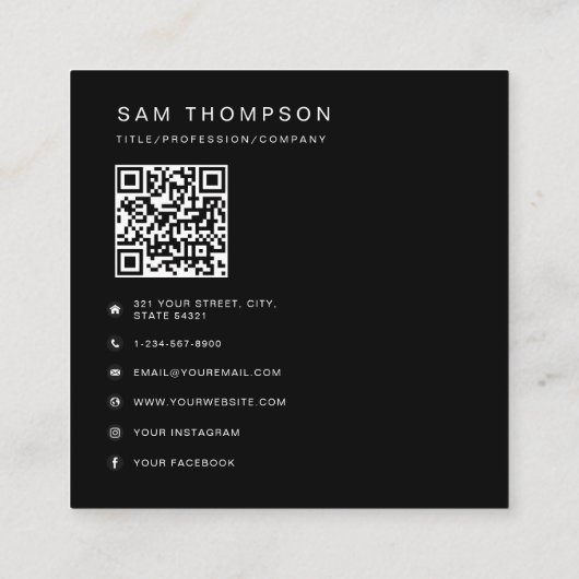 Black Business Logo QR Code Modern Minimalist Vierkante Visitekaartje (Achterkant)