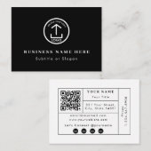Black Business Logo QR Code Social Media Contact Visitekaartje (Voorkant / Achterkant)