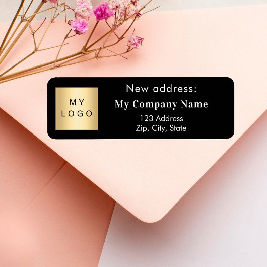 Black business logo verplaatst nieuw adres etiket