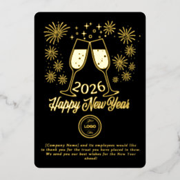 Black Business New Year 2026 Champagne Gold Folie Feestdagenkaart
