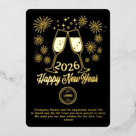 Black Business New Year 2026 Champagne Gold Folie Feestdagenkaart