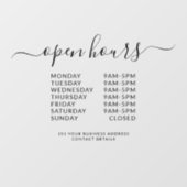 Black Business Opening Uours Elegant Script Sign Raamsticker (Vel)