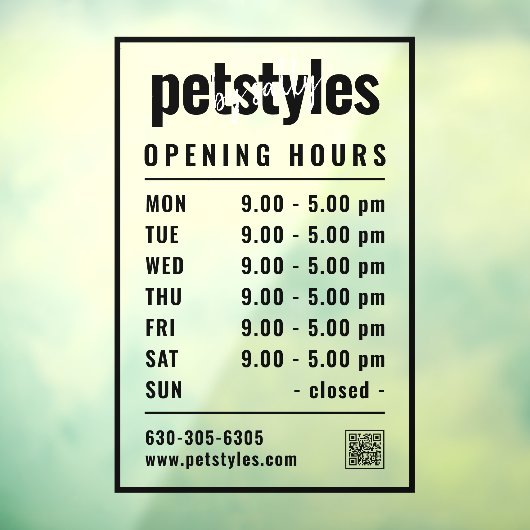 Black Business Opening Uren Logo QR-code Raamsticker (Vel 3)