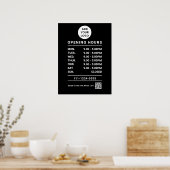 Black Business Openingstijden logo en QR-code Poster (Keuken)