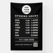 Black Business Openingstijden logo en QR-code Spandoek (Verticaal)