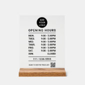 Black Business Openingstijden logo QR-code Acryl Bord (Voorkant)