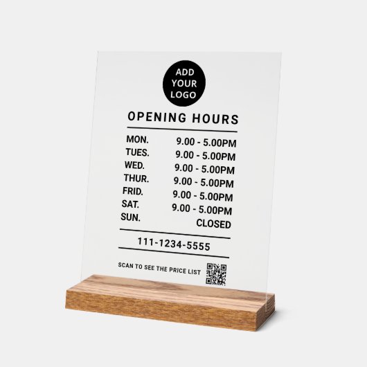 Black Business Openingstijden logo QR-code Acryl Bord (Hoek)