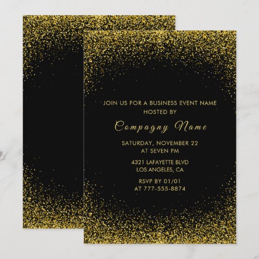 Black Business-party voor Gold Glitter Kaart (Voorkant / Achterkant)