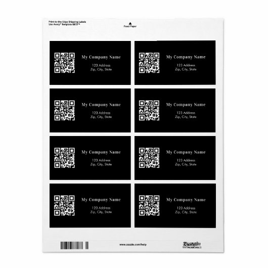 Black business qr code retour adres verzending etiket (Full Sheet)