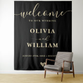 Black Butter Yellow Wedding Welcome Sign Backdrop Wandkleed (In situ)