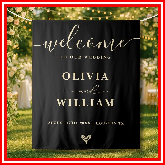 Black Butter Yellow Wedding Welcome Sign Backdrop Wandkleed