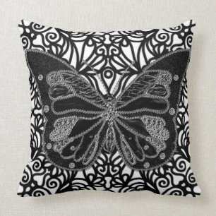 Black Butterfly Black & White Swirls Pillow Kussen