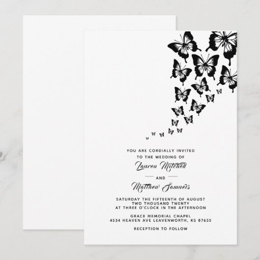 Black Butterfly bruiloft uitnodiging (Voorkant / Achterkant)