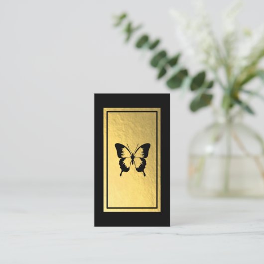 Black Butterfly Faux Gold Foil Visitekaartje (Staand voorkant)
