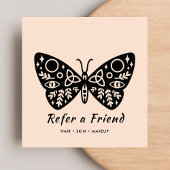 Black Butterfly Logo & Blush Pink Beauty Salon Aanbevelingskaartje