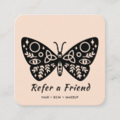 Black Butterfly Logo & Blush Pink Beauty Salon Aanbevelingskaartje (Voorkant)