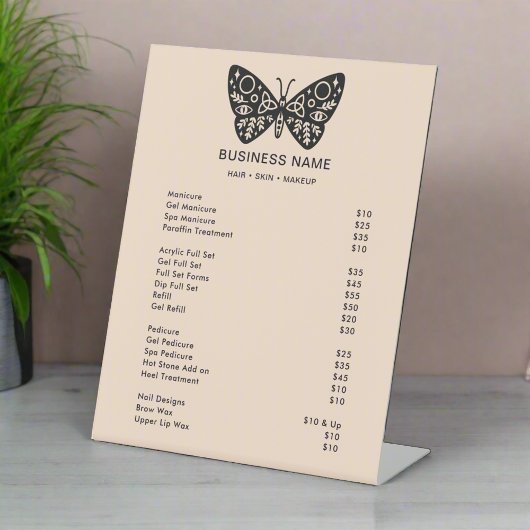 Black Butterfly Logo & Blush Pink Service Prijs Reclamebord Met Voetstuk