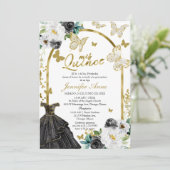 Black Butterfly Spain Quinceanera Invitations Kaart (Staand voorkant)