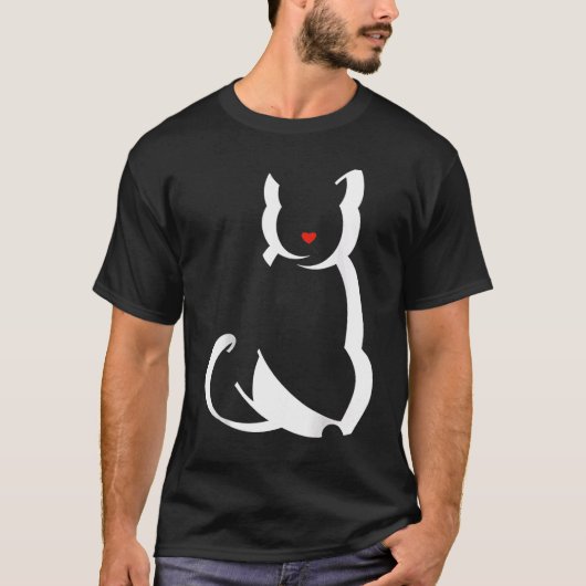 Black Ca Kitten met Red Heart Nose Raglan T-shirt (Voorkant)
