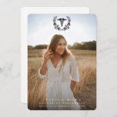 Black Caduceus Medical School 2 Foto Afstuderen Aankondiging (Voorkant / Achterkant)