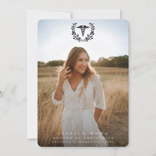 Black Caduceus Medical School 2 Foto Afstuderen Aankondiging (Voorkant)