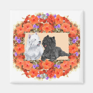 Black Cairn en Westie Terriers in Floral Magneet