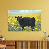 Black Calf in a Field of Sunflowers Canvas Afdruk (Insitu (Woonkamer))