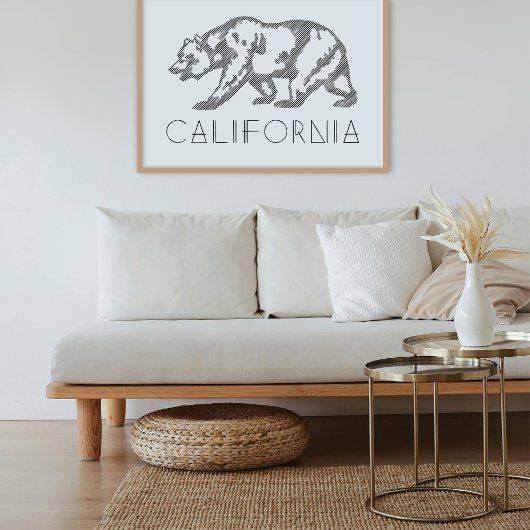 Black California Grizzly Bear Typography Art Print