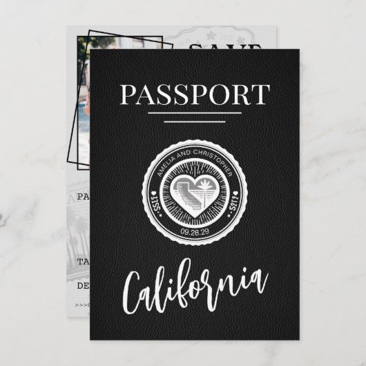 Black California Passport Bewaar de datum Save The Date (Voorkant / Achterkant)