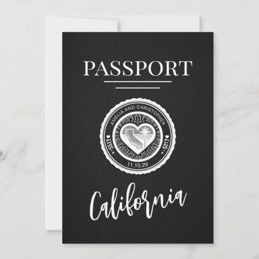Black California Passport Wedding Kaart (Achterkant)