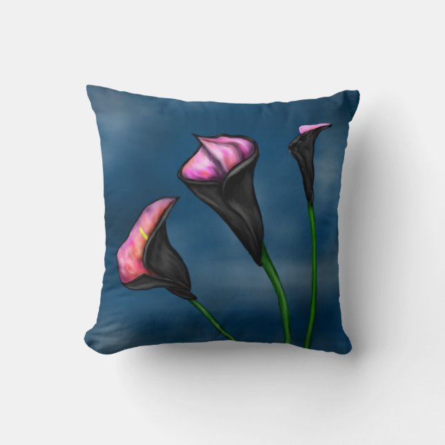 Black Calla Lilies Pink Center Kussen (Voorkant)
