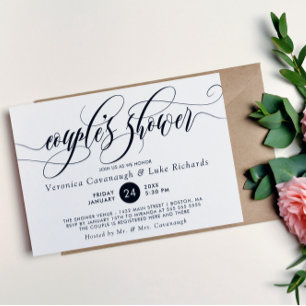 Black Calligraphy Couple's Shower Kaart