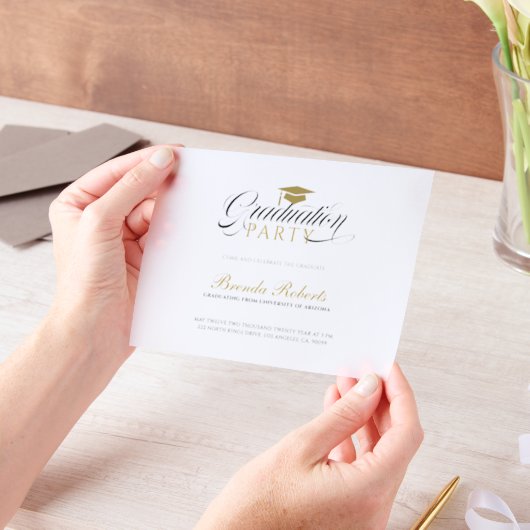 Black Calligraphy Custom Photo Vellum Uitnodigingen (Draagbaar)