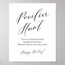 Black Calligraphy Pacifier Hunt Baby shower Game Poster