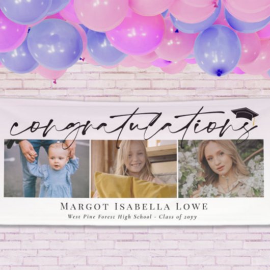 Black Calligraphy Photo Afstuderen Gefeliciteerd Spandoek