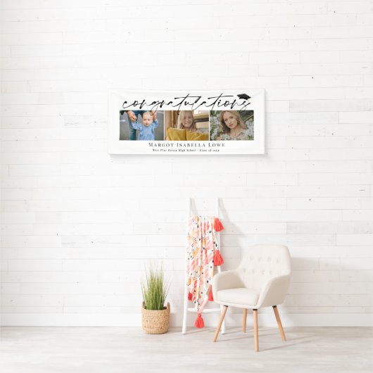 Black Calligraphy Photo Afstuderen Gefeliciteerd Spandoek (Insitu)